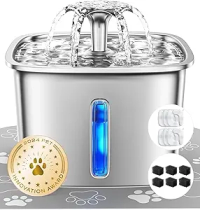 Award-Winning Stainless Steel Cat Water Fountain - 95oz Automatic Pet Waterer