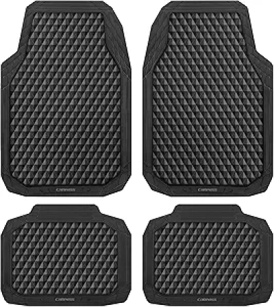 CAR PASS Black Rubber Car Mats - All-Weather Universal Fit Floor Mats for Sedan, SUV & Truck