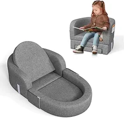 Cowiewie 2-in-1 Toddler Travel Bed & Sofa Chair - Portable Foldable Kids Bed