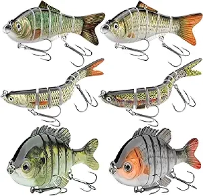 Realistic Jointed Swimbait Fishing Lures for Bass, Trout & Saltwater - 6 Pack