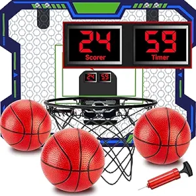 Indoor Basketball Hoop for Kids 4-12 - Over The Door Hoop with Electronic Scoring & Music