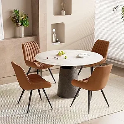 Modern Dining Chairs Set of 4 - Upholstered Brown Fabric with Metal Legs