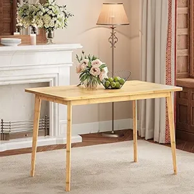 HOOBRO Bamboo Dining Table 47.2" - Seats 4-6, Easy Assembly