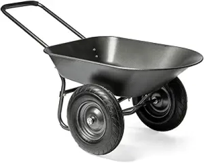 XtremepowerUS 330 LBS Dual-Wheel Garden Cart | 5 cu/ft Metal Wheelbarrow w/ Flat-Free 16" Tires