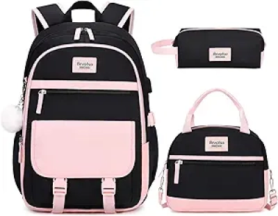 Girls Backpack with Lunch Box & USB Charging Port - School Backpack for Teens