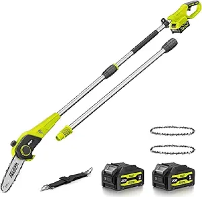 Alloyman 20V Cordless Pole Saw - 15ft Reach, 8-inch Blade with 2 Batteries