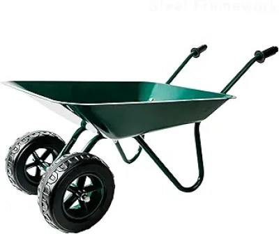 Metal Kids Wheelbarrow Hunter Green - Dual Wheel Garden Toy for Ages 3+