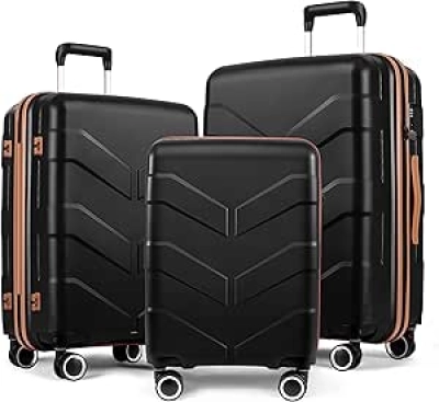 3 Piece Luggage Set with Spinner Wheels, TSA Lock & Expandable Hardside Suitcase