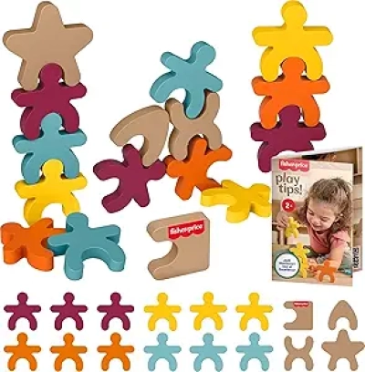 Fisher-Price Wood Montessori Stacking Shapes Toy - 16-Piece Set for Ages 2+