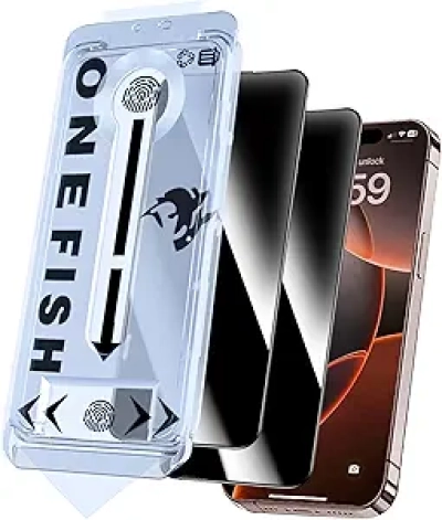OneFish Privacy Screen Protector iPhone 15 Pro Max - 28° Anti-Spy Tempered Glass 9H