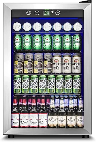 4.5 Cu.Ft Beverage Refrigerator with Glass Door - 145 Can Mini Fridge for Home Bar