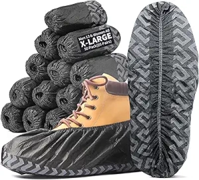 X-Large Non-Slip Shoe Covers 50 Pack - Disposable Boot Covers Size 13