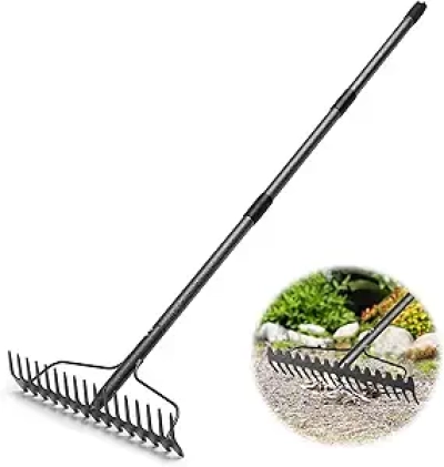 17-Tine Adjustable Garden Rake 5FT Heavy Duty Bow Rake for Leveling & Lawn Care