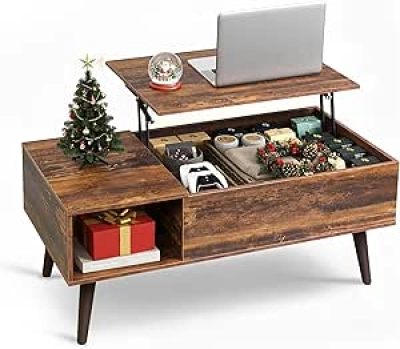 Lift Top Coffee Table with Hidden Storage - 39" Rustic Brown Modern Design