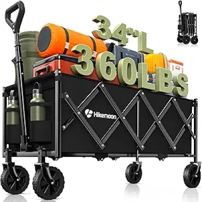 34'' Extra Long Collapsible Wagon - 360LBS Heavy Duty Folding Beach Cart with Wheels