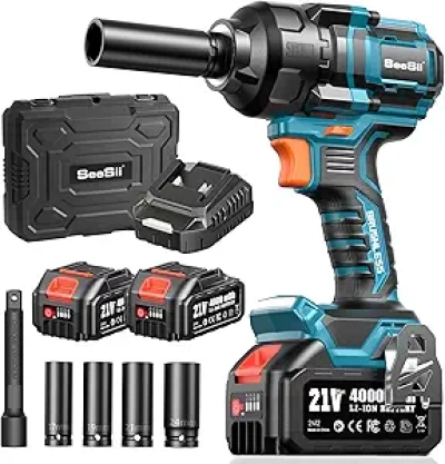 SEESII 886 Ft-lbs Impact Wrench 1/2" - 21V Cordless with 2 Batteries & Socket Set