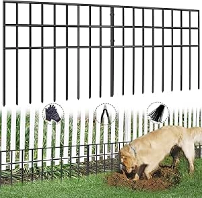 14ft No Dig Dog Fence - 10 Panel Animal Barrier, Rustproof Garden Edging for Yard