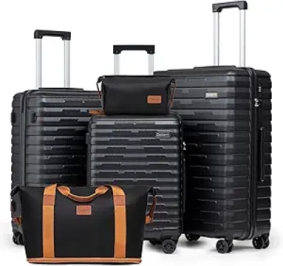 5 Piece Luggage Set with Spinner Wheels - Durable ABS Hard Shell Suitcases