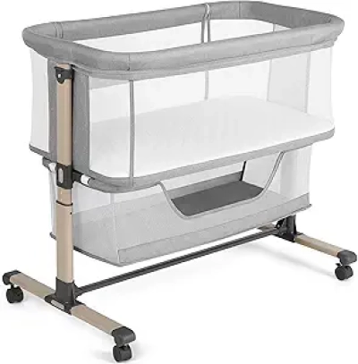 Cowiewie Bedside Bassinet - Adjustable Portable Baby Sleeper with Breathable Mesh