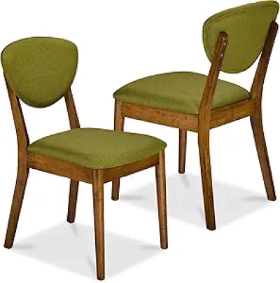 Mid-Century Modern Dining Chairs Set of 2 - Upholstered Armless with Cushions