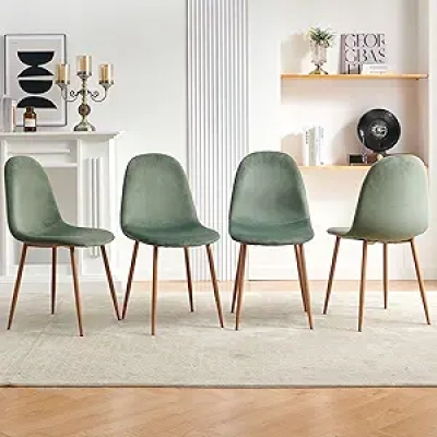 Modern Velvet Dining Chairs Set of 4 - Green Kitchen Chairs with Metal Legs
