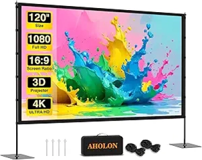120 Inch Outdoor Projector Screen with Stand - Portable 4K HD Movie Screen