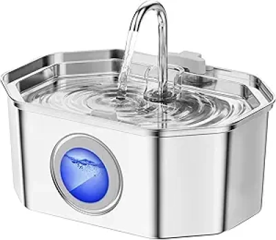APAUK 3.2L Stainless Steel Automatic Cat Water Fountain with LED Light & Filter