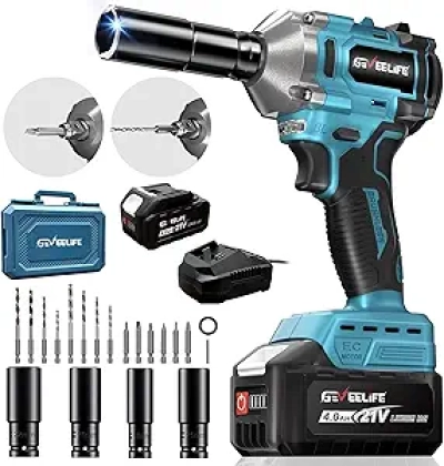 450N.m Brushless Cordless Impact Wrench 1/2" - 21V 4.0Ah Battery & 6 Sockets