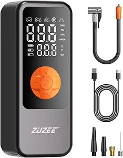 ZUZEE Portable Tire Inflator - 4X Faster Air Compressor with Digital Gauge & LED