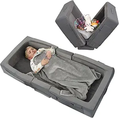 ENITYA Portable Toddler Travel Bed - Foldable Foam Floor Bed for Kids 1-4 Years
