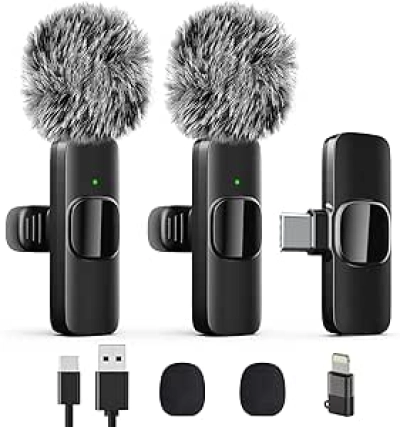 Professional Wireless Lavalier Microphone for iPhone - 2 Pack with Noise Reduction