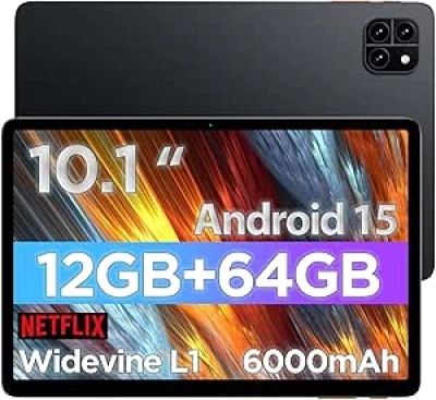 10.1 inch Android 15 Tablet - 12GB RAM, 64GB Storage, WiFi 6, 6000mAh Battery