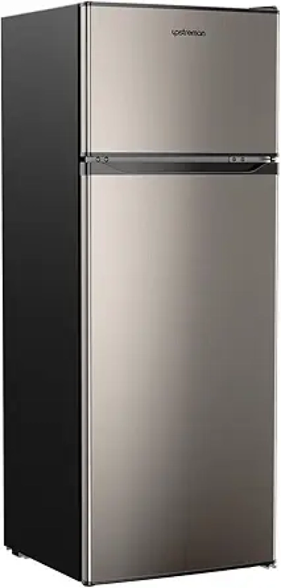 Upstreman 7.7 Cu.Ft. Double Door Refrigerator with Freezer - Compact Stainless Steel Fridge for Apartment, Office & Dorm