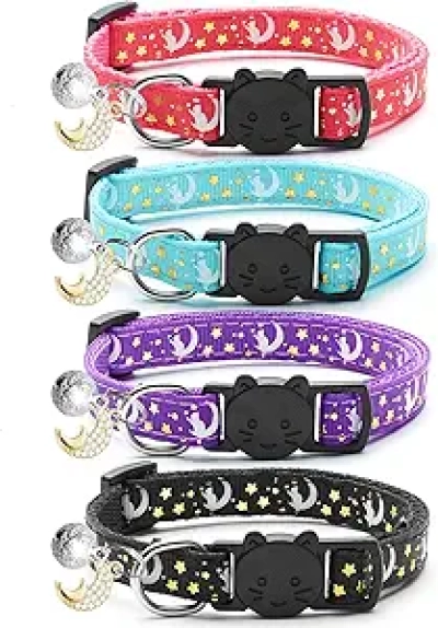 Glow in The Dark Cat Collars with Bell - 4 Pack Breakaway Kitten Collars