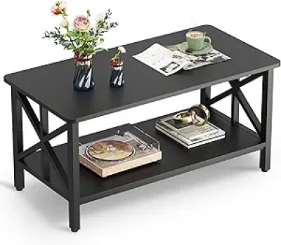 39" Modern 2-Tier Coffee Table with Storage - Farmhouse Style Living Room Furniture