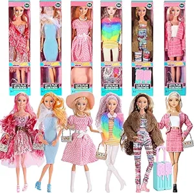 iBayda 6 Pack 11.5 Inch Fashion Princess Dolls with Accessories - Posable American Toy Playset