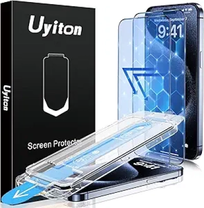 Uyiton Anti-Blue Light Screen Protector for iPhone 15 Pro Max - 9H Tempered Glass, 2 Pack