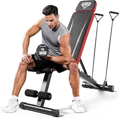 Adjustable Weight Bench 660LBS - Foldable Home Gym Bench with Headrest