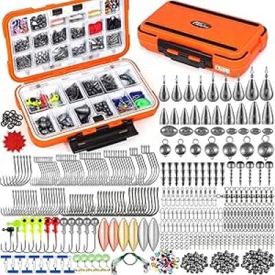 PLUSINNO 449pcs Fishing Tackle Box Kit - Complete Fishing Gear Set for Bass & Trout