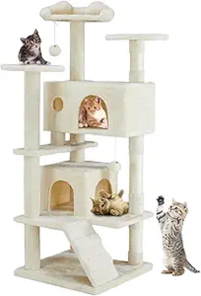 DUMOS 54-Inch Indoor Cat Tree Tower for Large Cats - Multi-Level Pet House with Condos & Scratching Posts