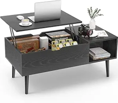 Lift Top Coffee Table with Hidden Storage - Black Adjustable Center Table for Living Room