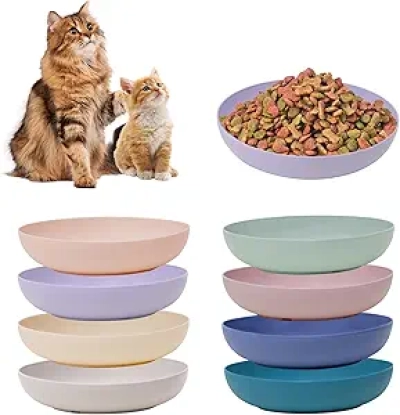 8 Pack Cat Dishes Whisker Friendly - Shallow Wide Pet Bowls for Cats