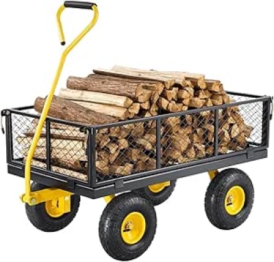 900 Lbs Heavy Duty Steel Garden Cart with 10" Tires & Removable Mesh Sides