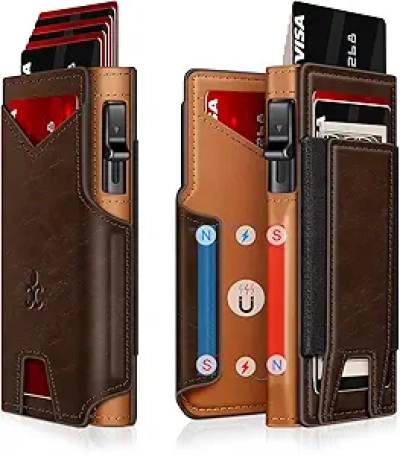 RFID Blocking Slim Pop Up Wallet for Men | Metal Card Holder with ID Window