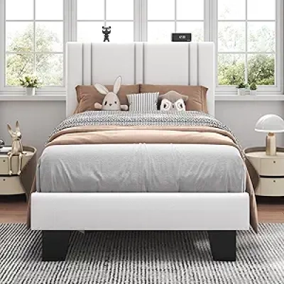 Feonase Twin Platform Bed Frame - Velvet Wingback, 800 lbs Weight Capacity