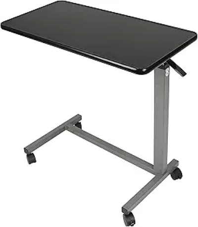Vaunn Medical Adjustable Overbed Table with Wheels - Hospital Grade Bedside Table