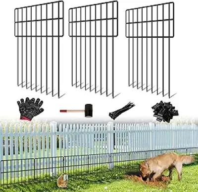 30-Panel Dog Fence Barrier 32.5ft - No Dig Metal Garden Border with Spike Base