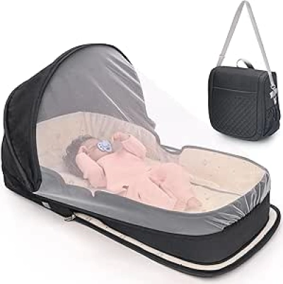 Portable Travel Bassinet for Baby 0-8M | Lightweight Foldable Co-Sleeper with Mosquito Net
