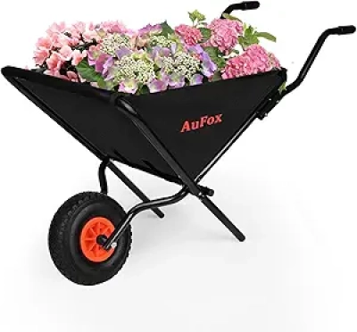Collapsible Wheelbarrow with 13" Pneumatic Tire - Heavy-Duty Foldable Garden Cart
