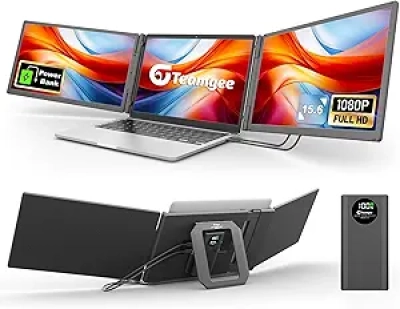 15.6" Laptop Screen Extender with Power Bank - FHD IPS Triple Monitor for Mac/Windows